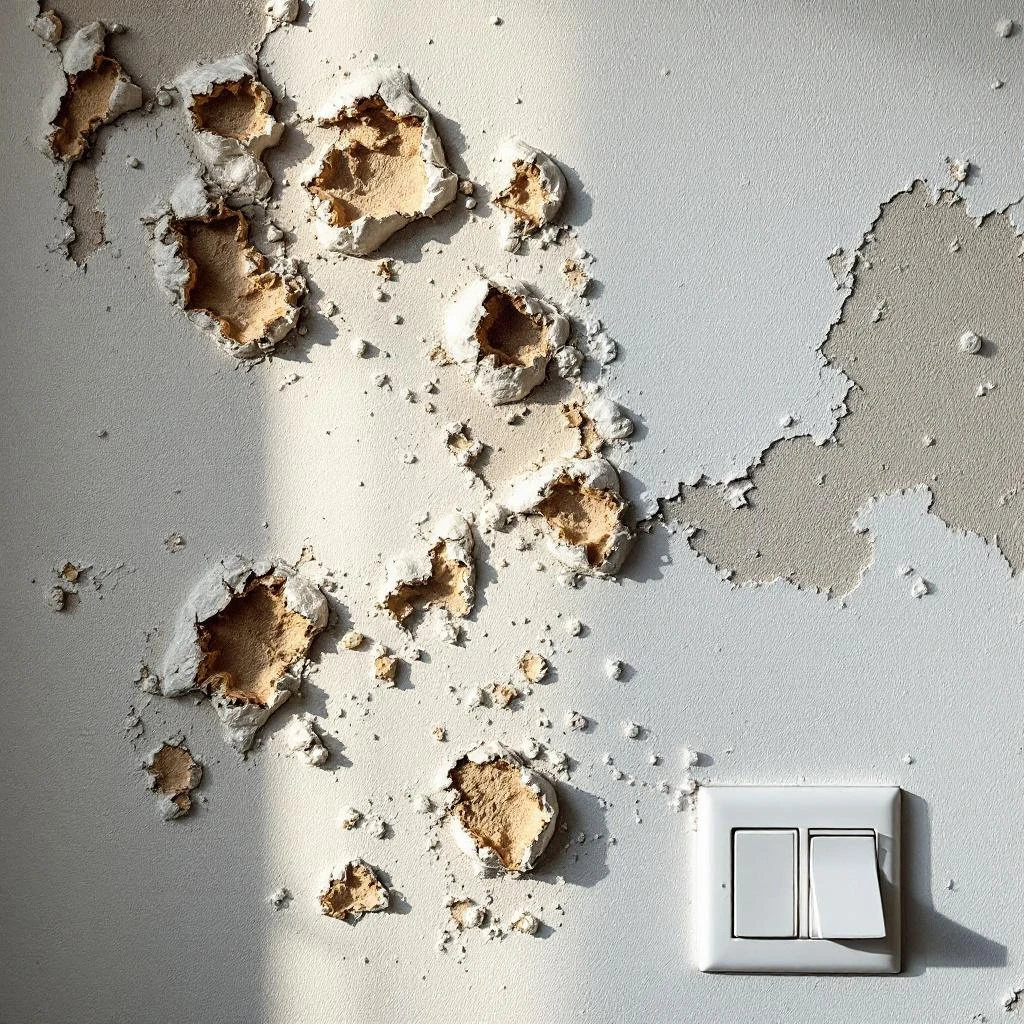 Verf die blaast en loslaat door vocht - typisch teken dat behandeling vereist